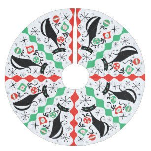 Retro Xmas Cat Stripe Tree Skirt