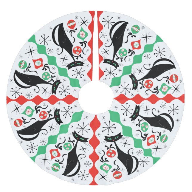 Retro Xmas Cat Stripe Tree Skirt (Front)