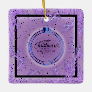 Retro Xmas Frame Branches Merry Christmas Ceramic Ornament