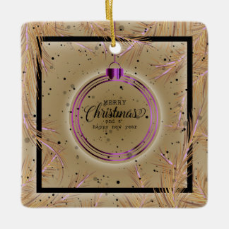 Retro Xmas Frame Branches Merry Christmas Ceramic Ornament