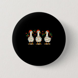 Retro Xmas Just A Festive Goose Lights Santa Hat C Button