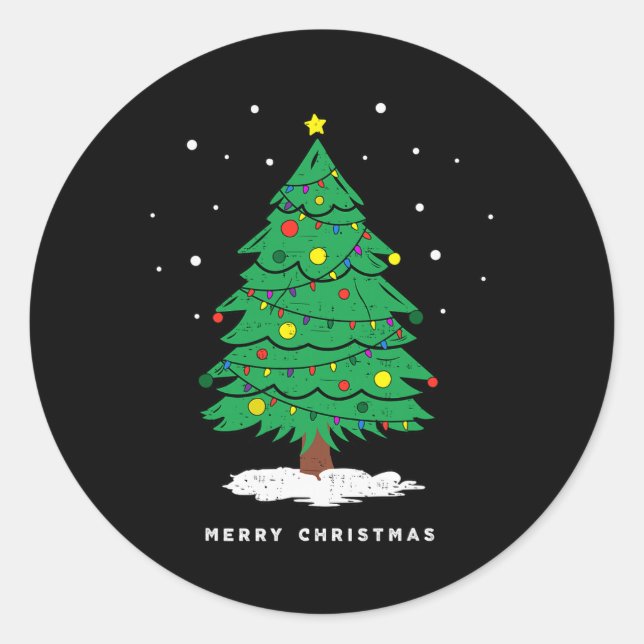 Retro Xmas Merry Christmas Tree Lights  Classic Round Sticker (Front)