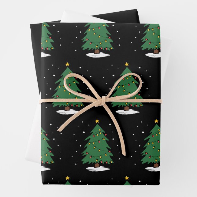 Retro Xmas Merry Christmas Tree Lights  Wrapping Paper Sheets (In situ)