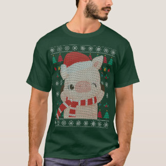 Retro Xmas Ugly Christmas Festive Pig T-Shirt