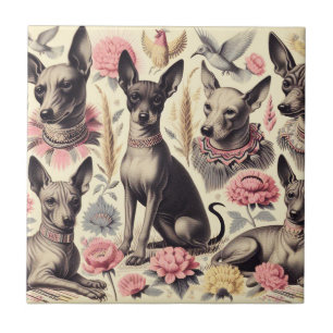 Retro Xoloitzcuintle  Seamless Illustration Ceramic Tile