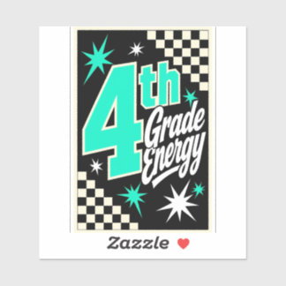 Retro Y2K 4th Grade Energy Checkerboard Teal Sticker