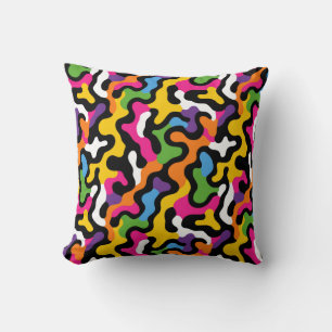 Retro y2k Aesthetic Colorful Swirls Funky Abstract Throw Pillow
