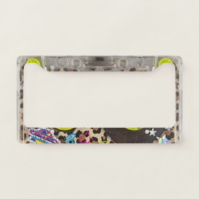 Retro Y2K Cassette Tape 1980s Leopard Print aesthe License Plate Frame (Front)