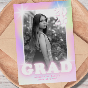 Retro Y2K Cyber Pink Neon Photo Graduation Announcement
