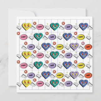 Retro Y2K Groovy Expressive Heart Seamless Pattern Invitation