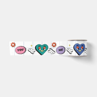 Retro Y2K Groovy Expressive Heart Seamless Pattern Satin Ribbon