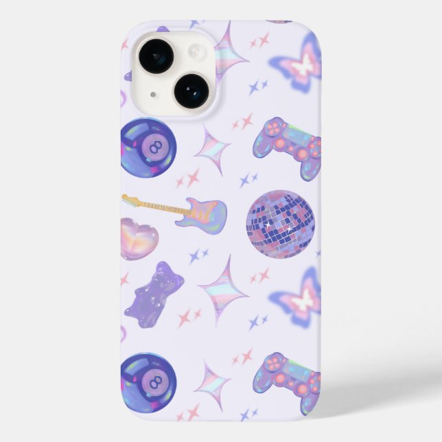 Retro Y2K Kitsch Lavender Disco Ball Gamer Pattern Case-Mate iPhone Case (Back)