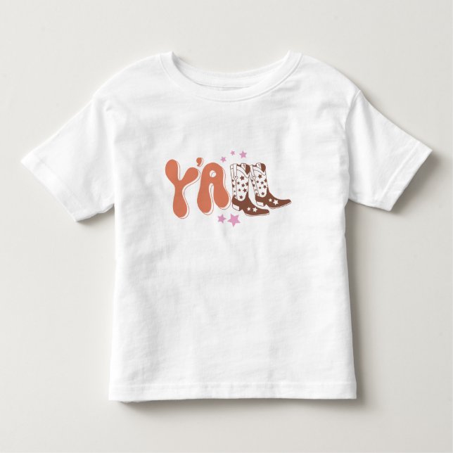 Retro "Y'all" Toddler T-Shirt with Boot Design (Front)