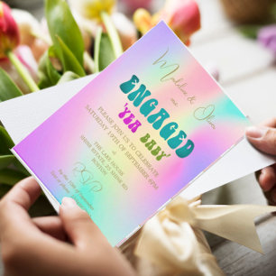 Retro Yea Baby Colorful Engagement Invitation