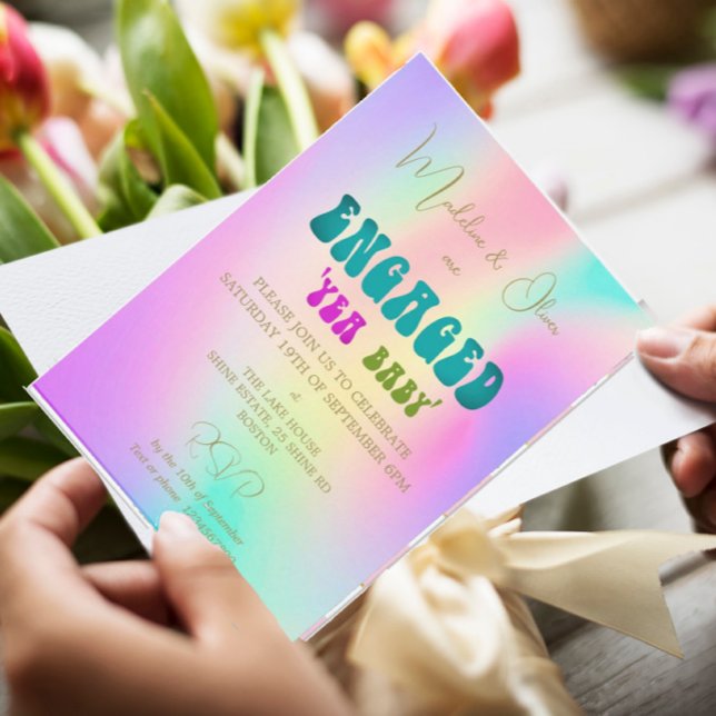 Retro Yea Baby Colorful Engagement Invitation (Creator Uploaded)
