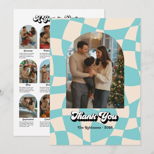 Retro "Year in Review" Holiday Thank You Card (Front/Back)