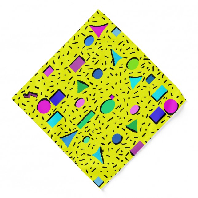 Retro Yellow 80s Memphis Abstract Bandana (Front)