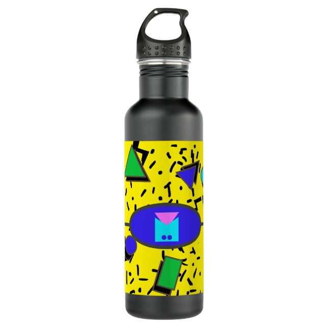 Retro Yellow 80s Memphis Abstract Stainless Steel Water Bottle (Front)