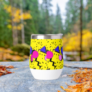Retro Yellow 80s Memphis Abstract Thermal Wine Tumbler