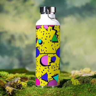 Retro Yellow 80s Memphis Abstract Water Bottle