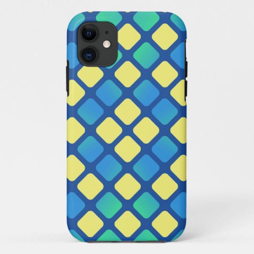 Retro Yellow and Blue Diamond Argyle iPhone 11 Case