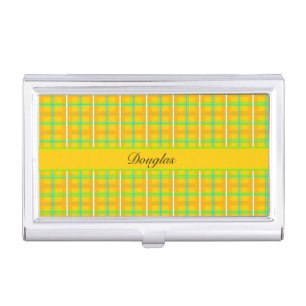 Retro Yellow and Blue Douglas Tartan, custom Business Card Case