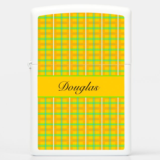  Retro Yellow and Blue Douglas Tartan, custom Zippo Lighter (Front)