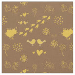 Retro yellow and brown pattern of birds, dot fabric