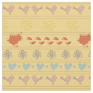 Retro yellow and colorful pattern of birds, fabric