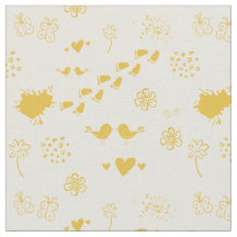 Retro yellow and cream pattern of birds, dots,