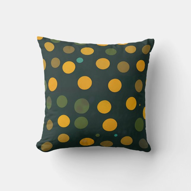 Retro Yellow and Green Polka Dot Pattern Throw Pillow (Front)