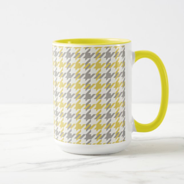 Retro yellow and grey houndstooth plaid pattern mug (Right)