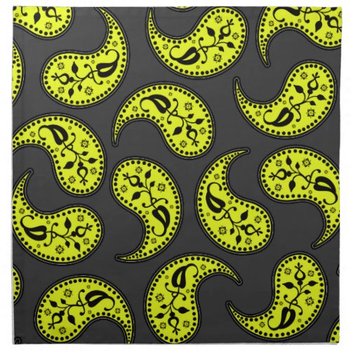 Retro Yellow And Grey Paisley Pattern Napkins