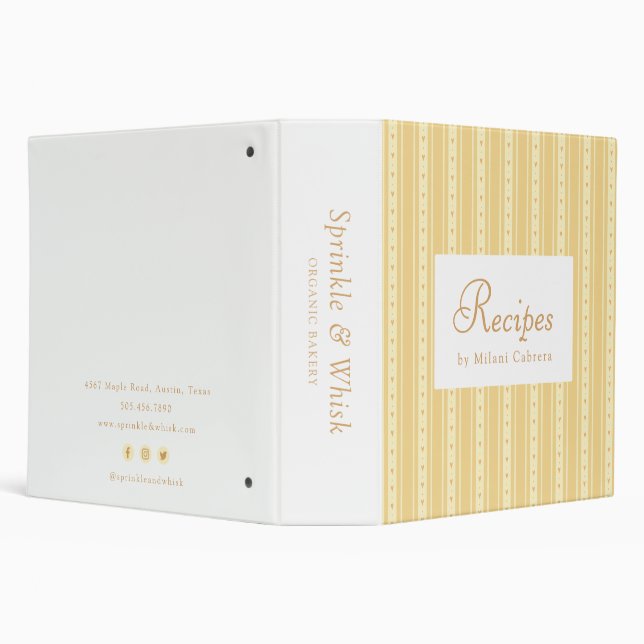 Retro Yellow And Orange Heart Stripes Bakery 3 Ring Binder (Background)