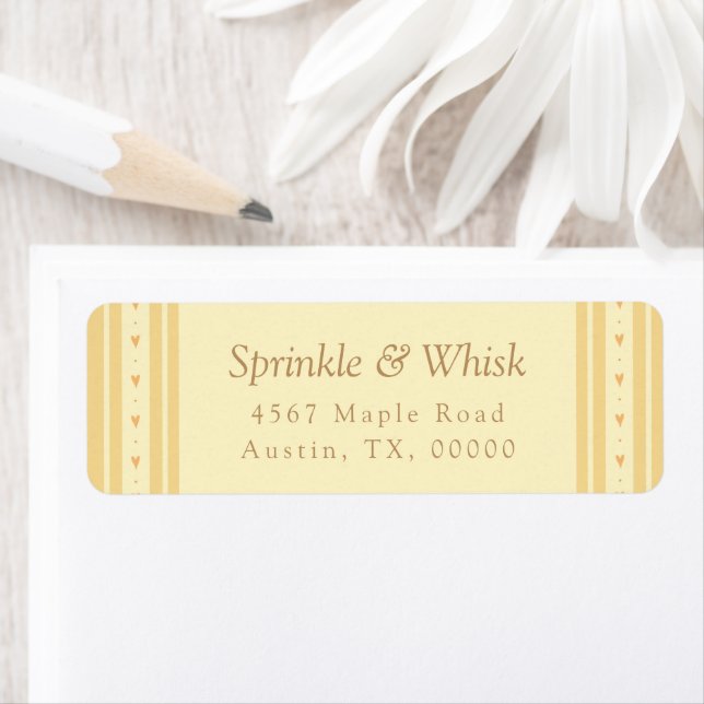 Retro Yellow And Orange Heart Stripes Bakery Label (Insitu)