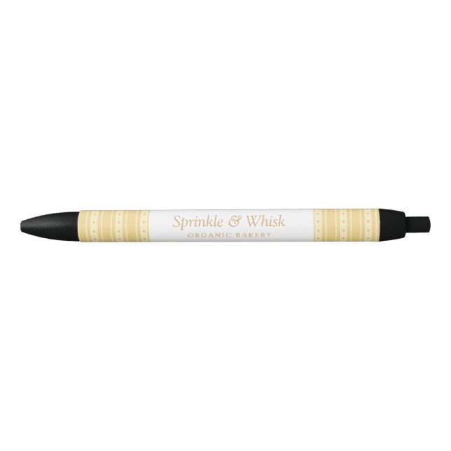 Retro Yellow And Orange Heart Stripes Bakery Pen (Front)