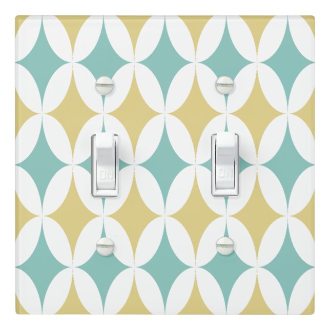 Retro Yellow Aqua Blue Atomic Diamonds Mid Century Light Switch Cover (In Situ)