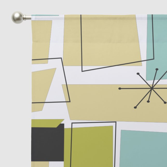 Retro Yellow Aqua Blue Squares Starburst Mid Mod Sheer Curtains (Pocket)