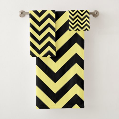 Retro Yellow Black Stripes Art Deco  Bath Towel Set