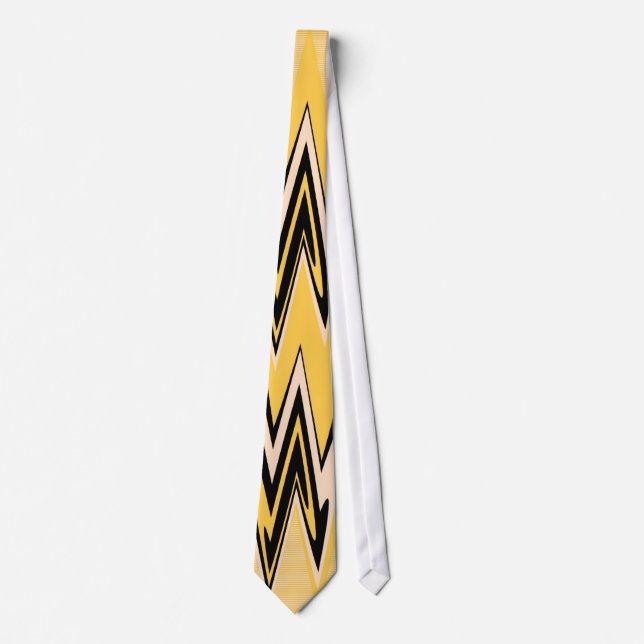 Retro Yellow, Black Zigzap Abstract Art Deco 2 Tie (Front)