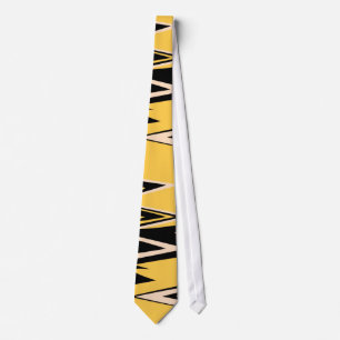 Retro Yellow, Black Zigzap Abstract Art Deco Tie