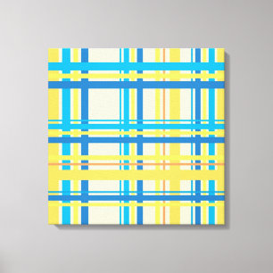 Retro Yellow, Blue, Brown, Cream Abstract Art Canvas Print