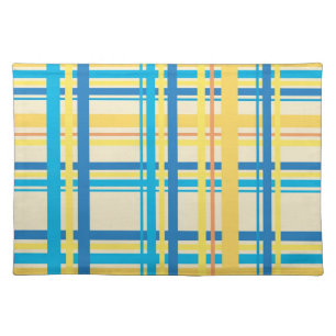 Retro Yellow, Blue, Brown Stripes Pattern Cloth Placemat