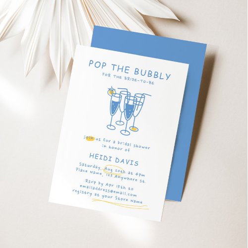 Retro Yellow  Blue Pop The Bubbly Bridal Shower Invitation