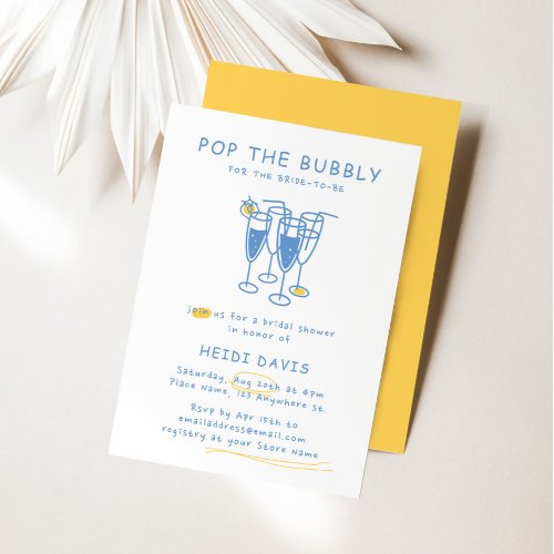 Retro Yellow  Blue Pop The Bubbly Bridal Shower Invitation