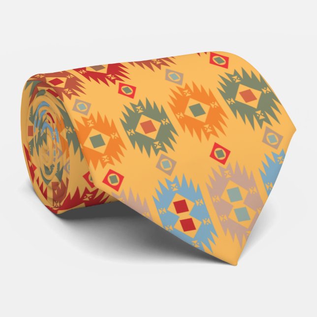 Retro yellow blue red pattern for him neck tie (Rolled)