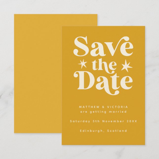 Retro Yellow Boho Simple Save the Date Card (Front/Back)