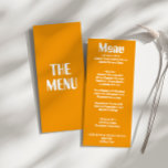 Retro Yellow Bright Groovy Modern Unique Wedding Menu<br><div class="desc">A colorful retro funky modern bright yellow  wedding dinner menu. Which features chic template design of boho vintage yellow background and oxford blue typography and hand written menu in blue . And bright back green background. Perfect and matching with the whole suite.</div>