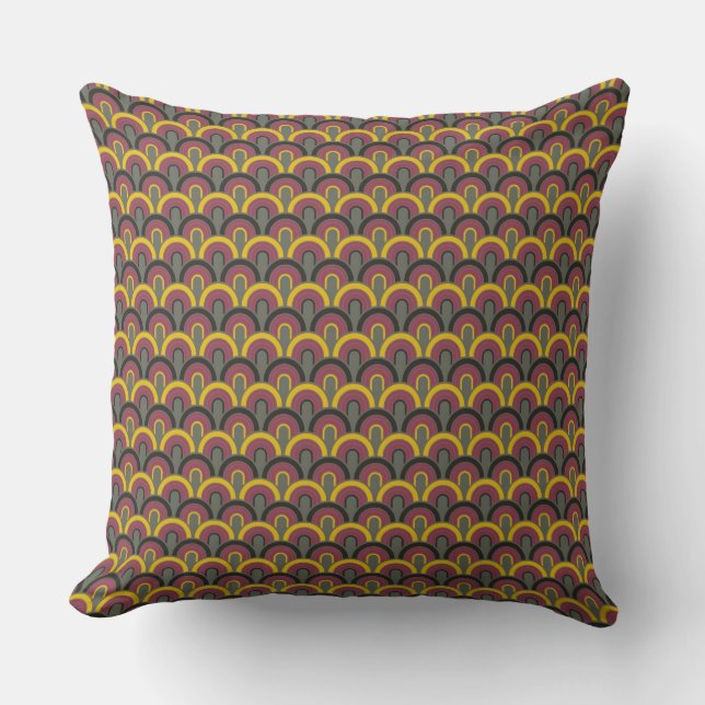 Retro Yellow Brown Black Fifties Pattern Throw Pillow (Front)