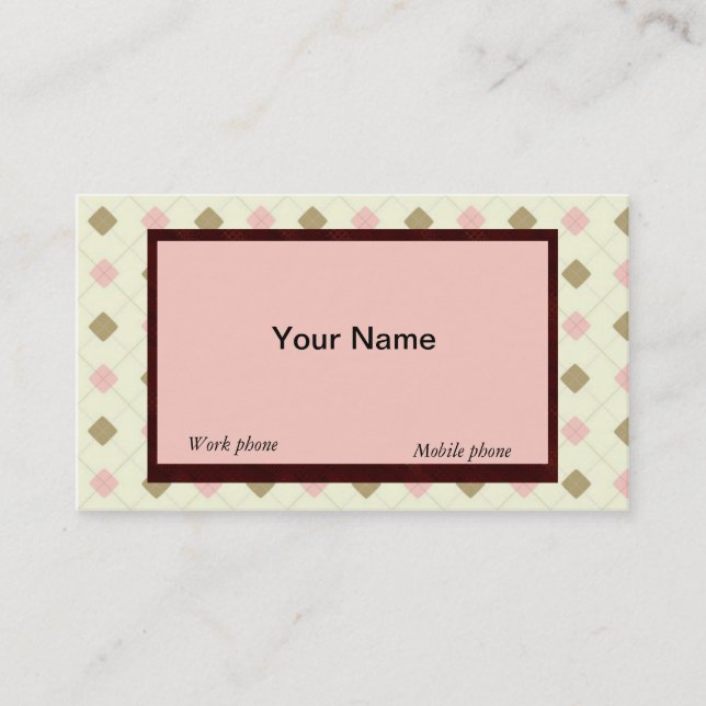RETRO YELLOW-BROWN-PEACH ARGYLE BUSINESS CARDS (Front)